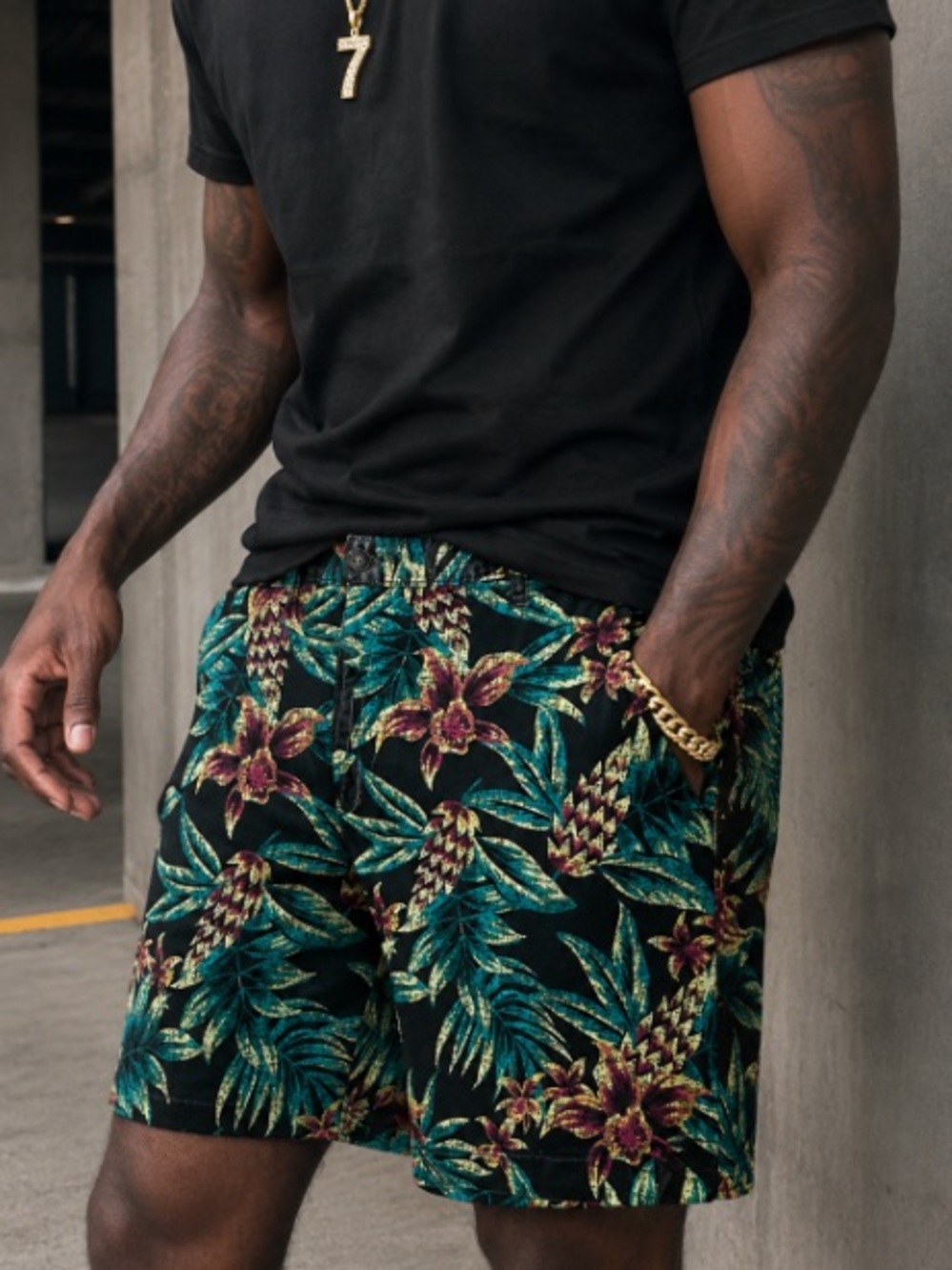 George Black Tropical Floral Print Men's Hybrid Shorts